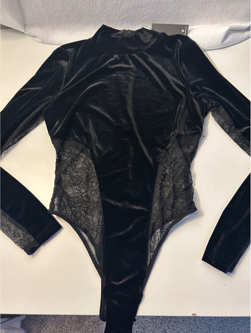 Lulus Black Velvet Bodysuit With Lace